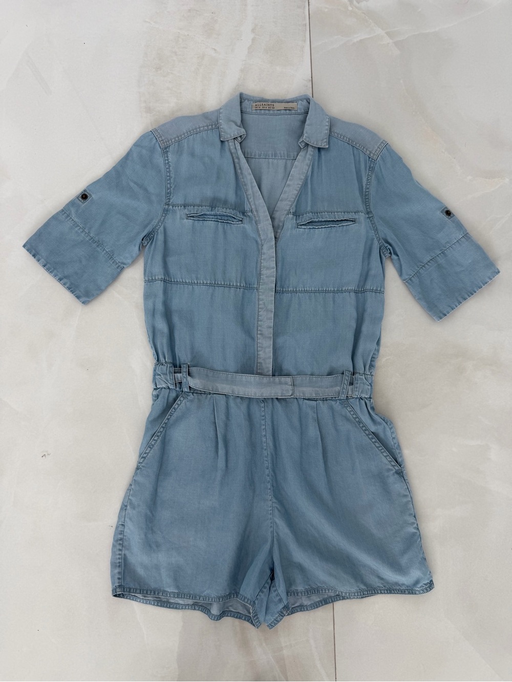 AllSaints “Jade Playsuit” Chambray Denim Romper